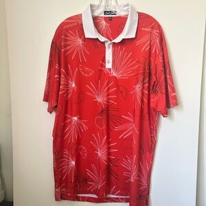 Bad Birdie Geometric Fruits Palms Men’s Polo Shirt\Los Sundays Red White~XL